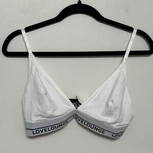 Lovelounge Women’s Bralette White Wireless Cotton Logo Band Adjustable Straps S